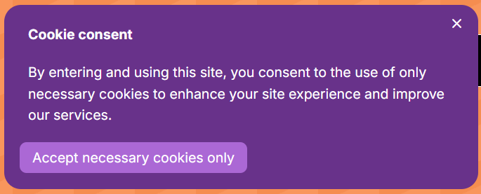 Sample cookie consent bar as it appears to readers on the knowledge base site